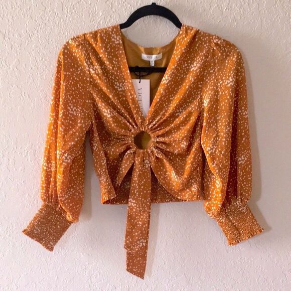Vici Tops - VICI x Jill • Rust Polka Dot Cut out with Tie